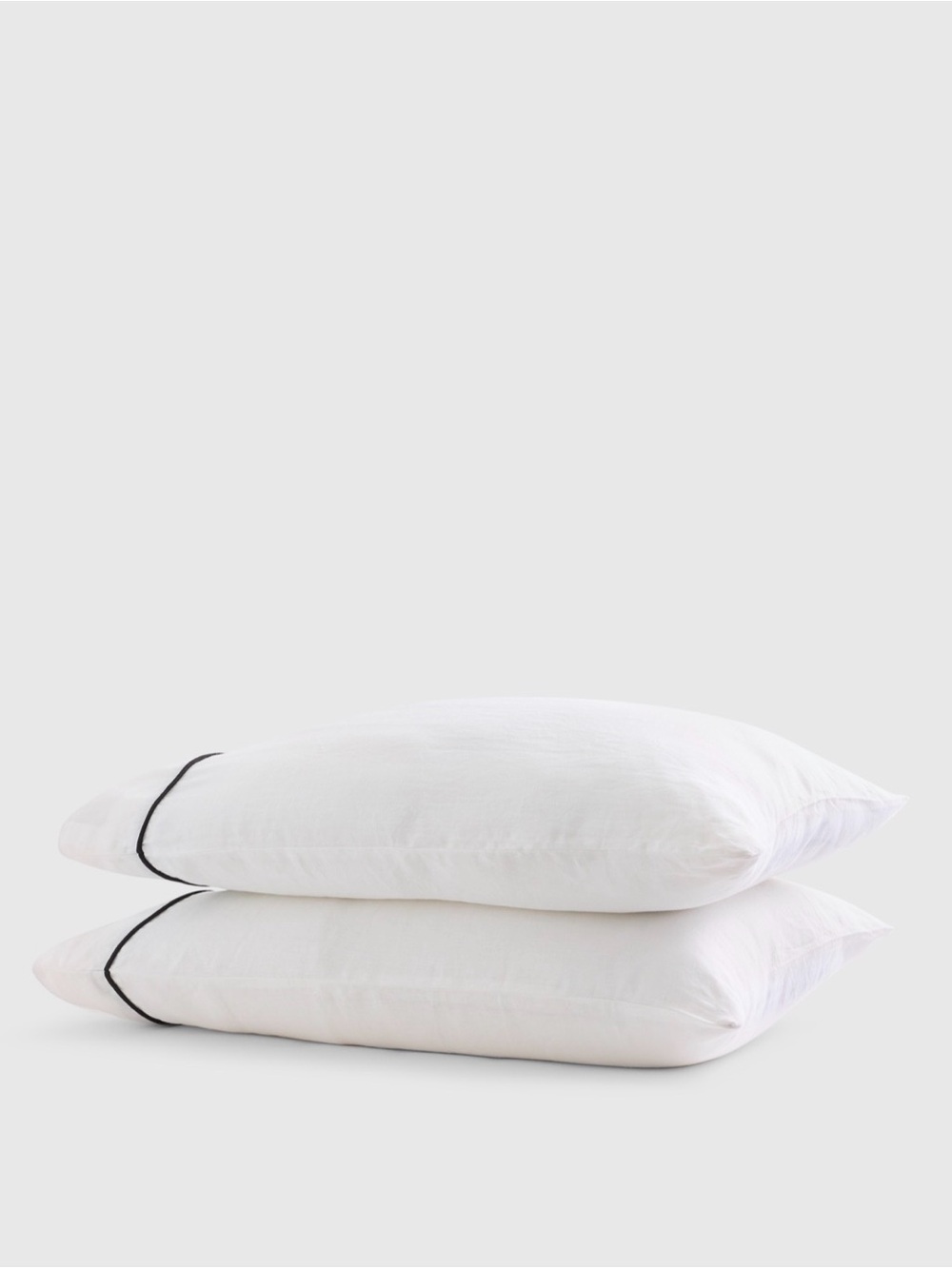 Quince European Linen Piped Pillowcase Set, King, White/Black